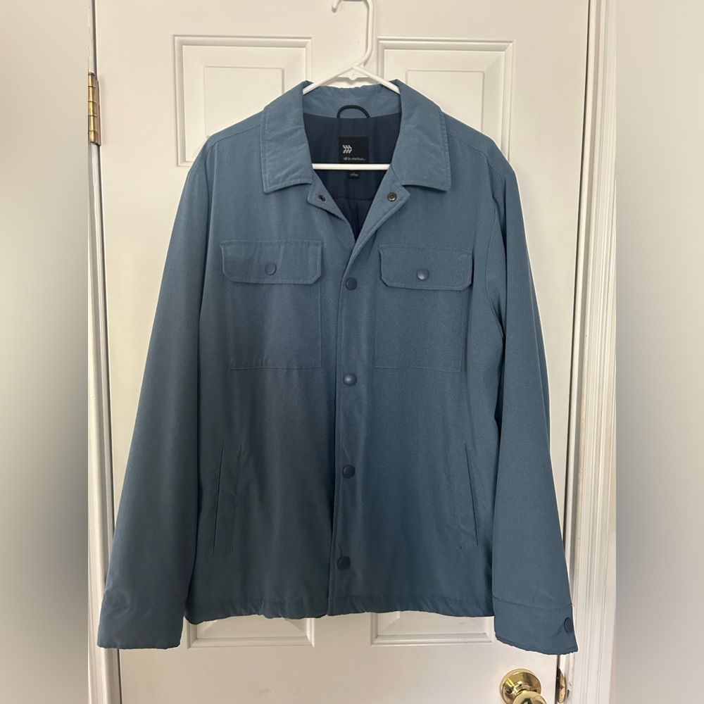 Fall Sale: All in Motion Men’s light-soft blue athletic active snap close jacket
